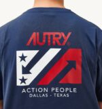 גברים Autry חולצת טריקו איקונית כחולה עם צווארון צווארוןVJ4H109 - Image 4